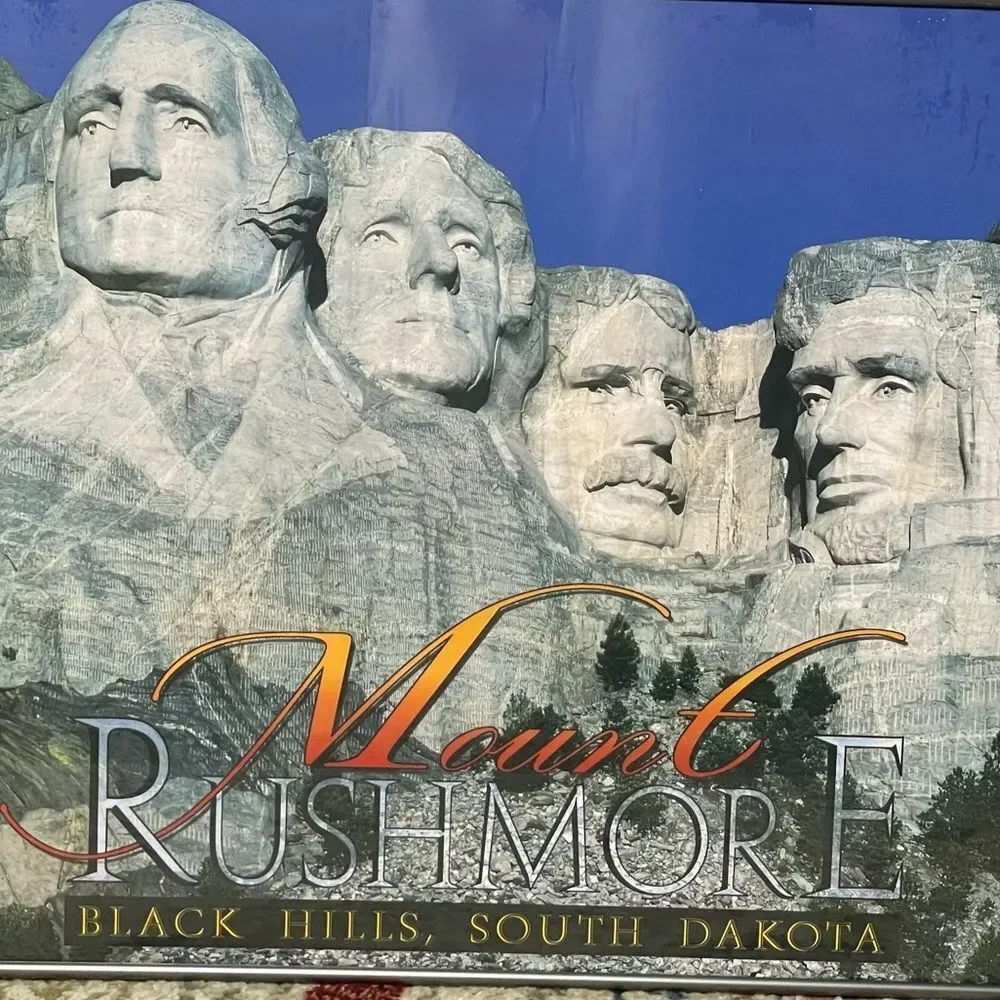 Mount Rushmore Framed Wall Art Blue & Gray with Silver Metal Framenl 19.5”x26””